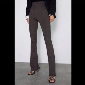 ZARA Plaid Jacquard plaid Zipper back High Rise Flare Leggings Brown Size XS